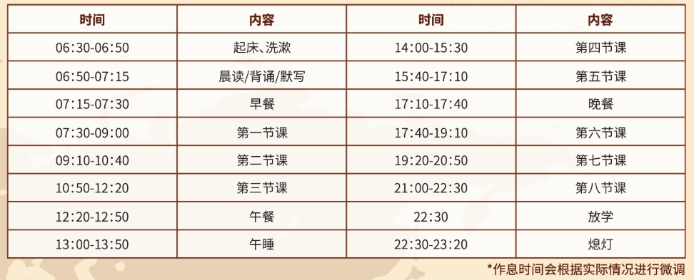 天津法耀高级中学复读班时间规划