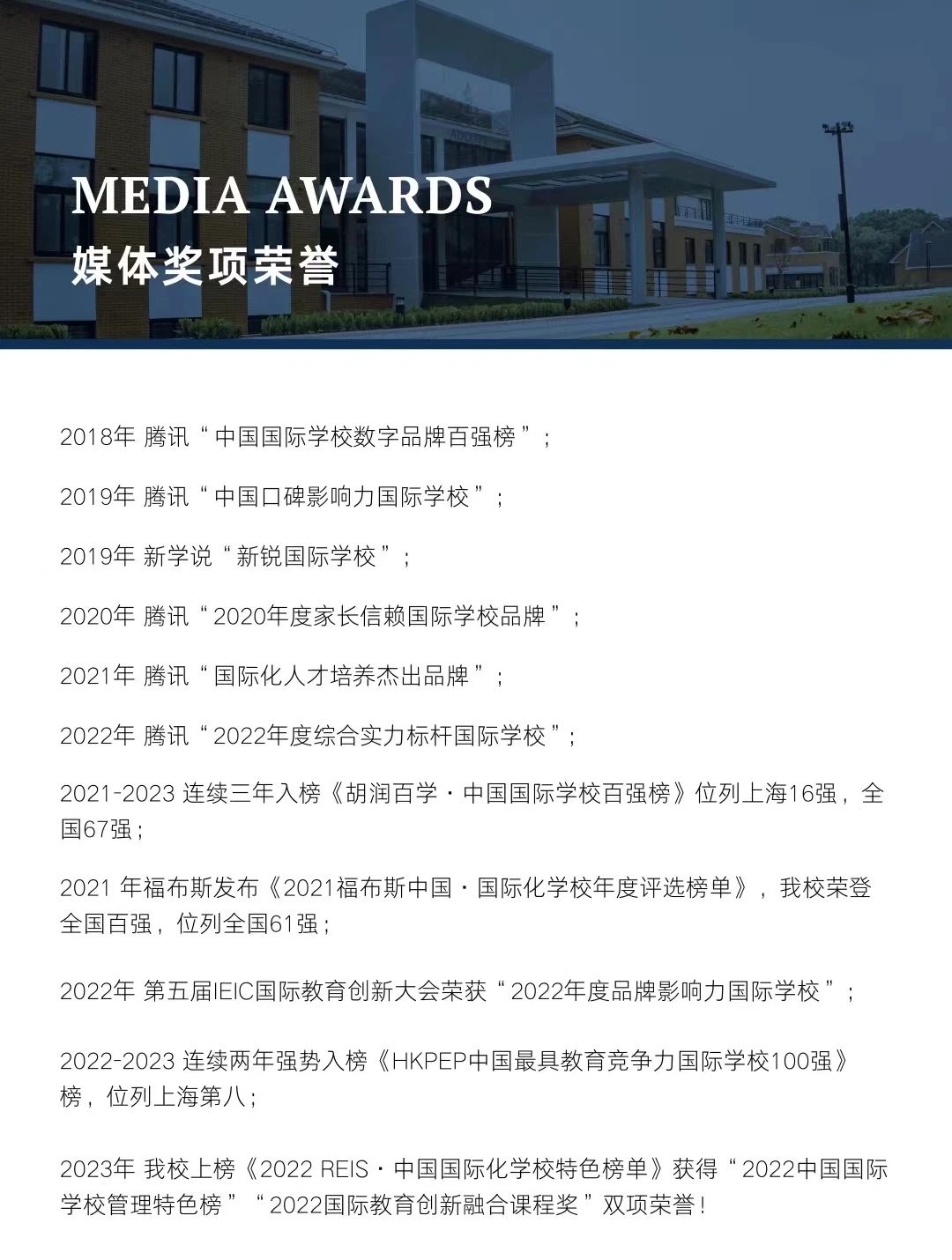 上海阿德科特学校获得的媒体荣誉奖